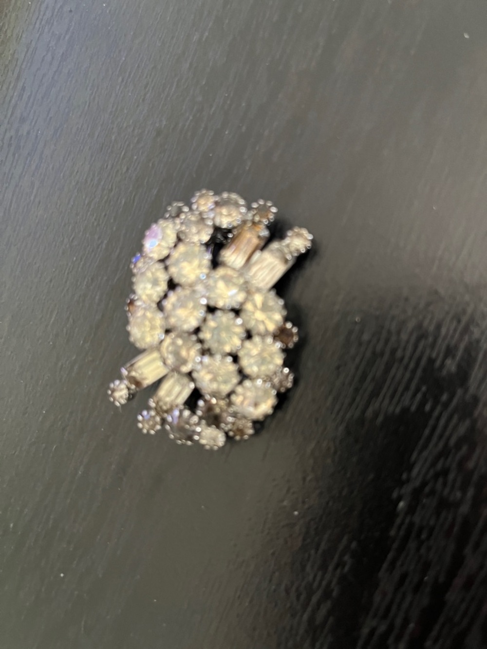 Vintage Silver-Tone Clear Crystal Cluster Brooch
